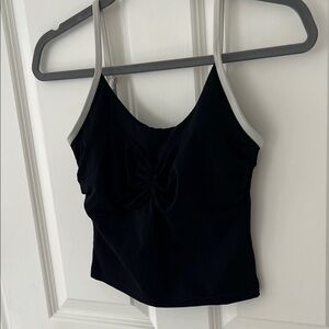 Daughter Lessons Black Ruched Cami Tank with Contrast Straps and Built In Bra
